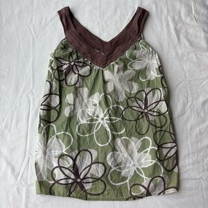 Mossimo Supply Co. Green and Brown Floral Retro Y2K Vintage Top